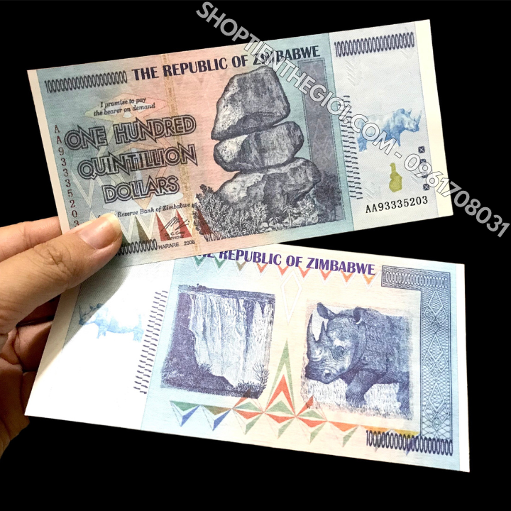Tiền Lưu Niệm 100 Tỷ Tỷ Zimbabwe Hình Tê Giác - SP005991